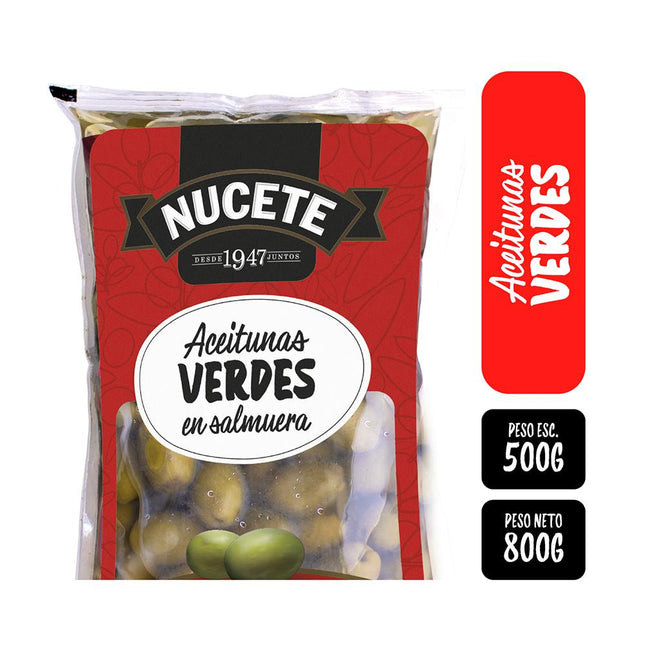 Aceitunas Verdes en salmuera Nucete, 800 g / 28,21 oz