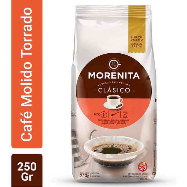 Café molido Torrado balanceado Clásico Sin TACC La Morenita, 250 g / 8,81 oz