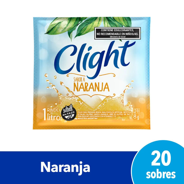 Jugo Clight sabor Naranja Sin TACC, 7 g / 0,24 oz (Caja de 20 sobres)
