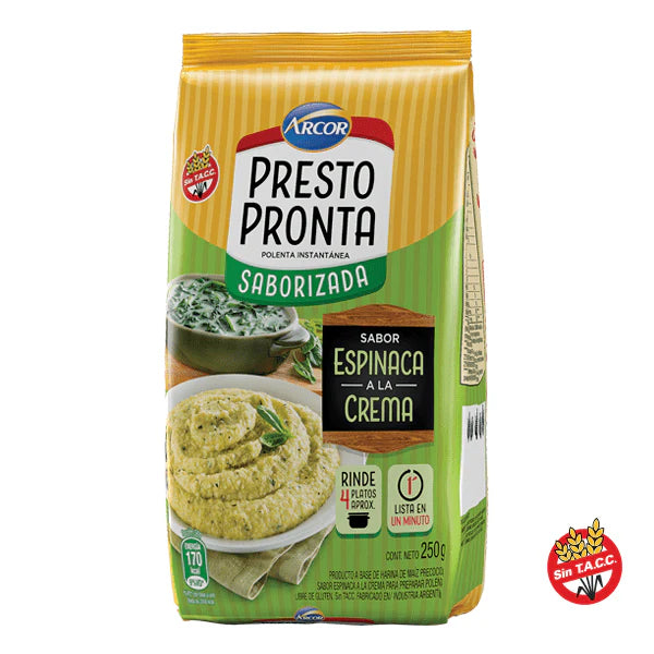 Presto Instant Creamed Spinach Flavor Polenta Without Tacc, 250 g / 8.81 oz