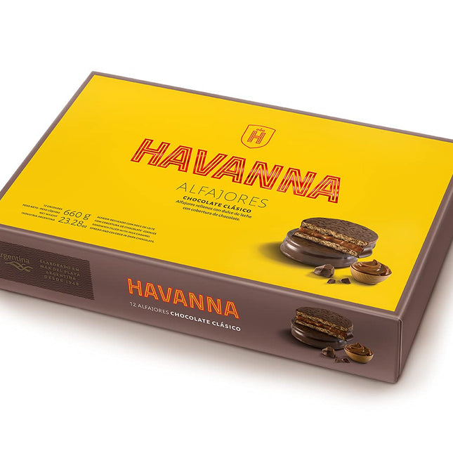 Alfajores Havanna Chocolate con Leche rellenos de Dulce de Leche – Caja x12 – Envío internacional