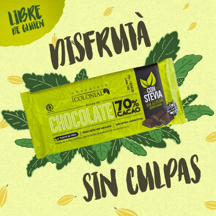 Barra de Chocolate 70% Sin TACC Colonial, 100 g / 3,52 oz