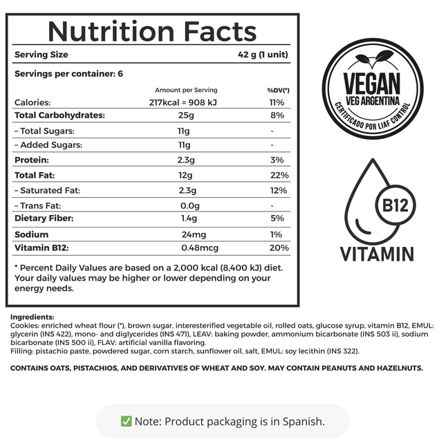Alfajor Vegano Pistacho – Sin baño de chocolate x18 unidades 45g