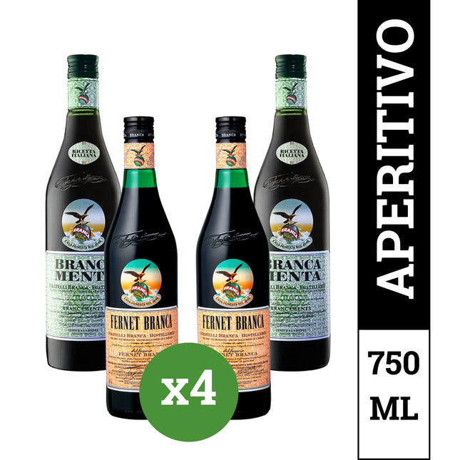 Combo de 4 Fernet Argentino  2 Branca + 2 Menta 750 Ml