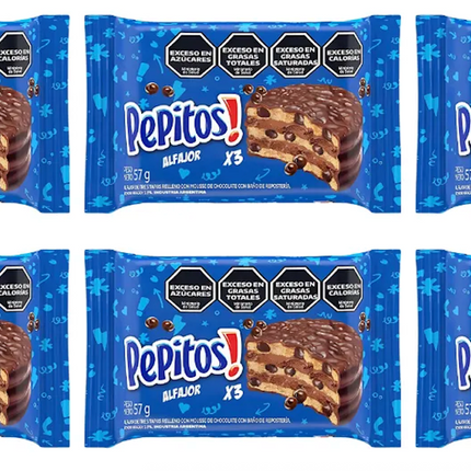 Triple Alfajor Pepitos with Chocolate Chips, 57 g (Pack of 6)