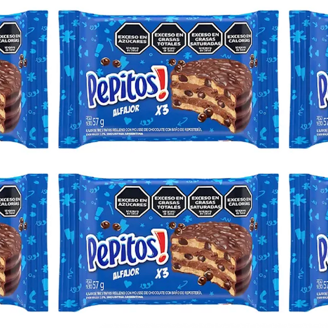 Triple Alfajor Pepitos with Chocolate Chips, 57 g (Pack of 6)