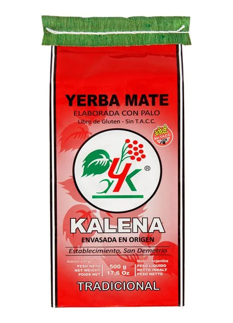 Yerba mate Kalena Orgánica Con Palo Sin TACC, 500 g / 17,63 oz (Paquete Rojo)