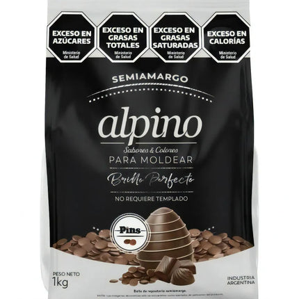 Chocolate Semiamargo en forma de Pins para moldear Alpino, 1 kg / 35,26 oz