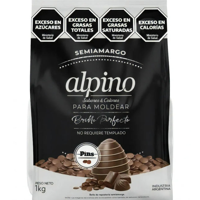 Chocolate Semiamargo en forma de Pins para moldear Alpino, 1 kg / 35,26 oz