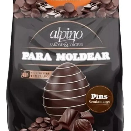 Chocolate Semiamargo en forma de Pins para moldear Alpino, 1 kg / 35,26 oz