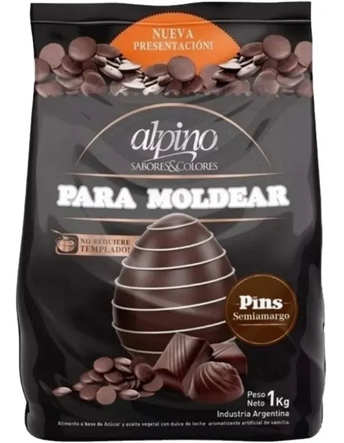Chocolate Semiamargo en forma de Pins para moldear Alpino, 1 kg / 35,26 oz
