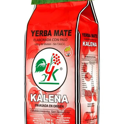 Yerba mate Kalena Orgánica Con Palo Sin TACC, 500 g / 17,63 oz (Paquete Rojo)
