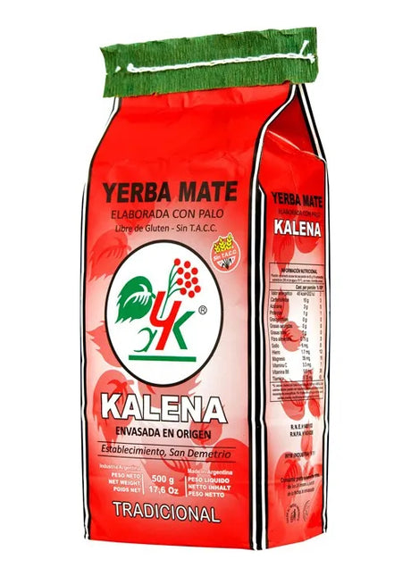 Yerba mate Kalena Orgánica Con Palo Sin TACC, 500 g / 17,63 oz (Paquete Rojo)