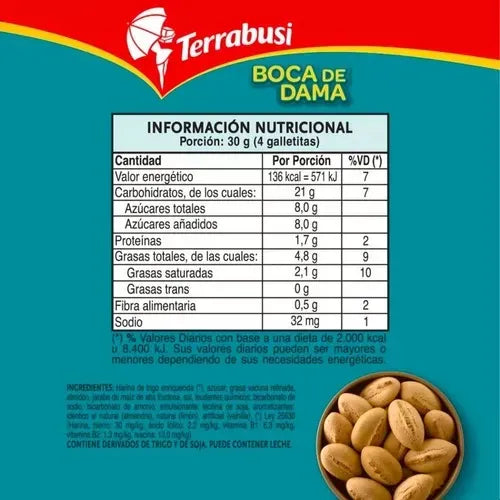 Galletita dulce Boca de Dama Terrabusi, 170 g / 5,99 oz (Pack 3 unidades)
