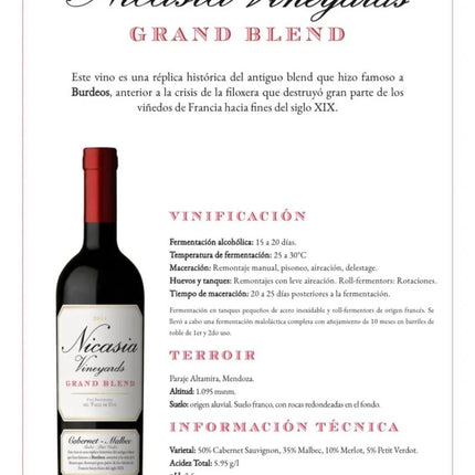 Catena Zapata Nicasia Grand Blend 750 ml - 25.36 oz– Vino Tinto Premium de Altura