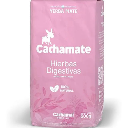 Yerba mate Cachamate Hierbas Digestivas, 500 g / 17,63 oz (Paquete Rosa)