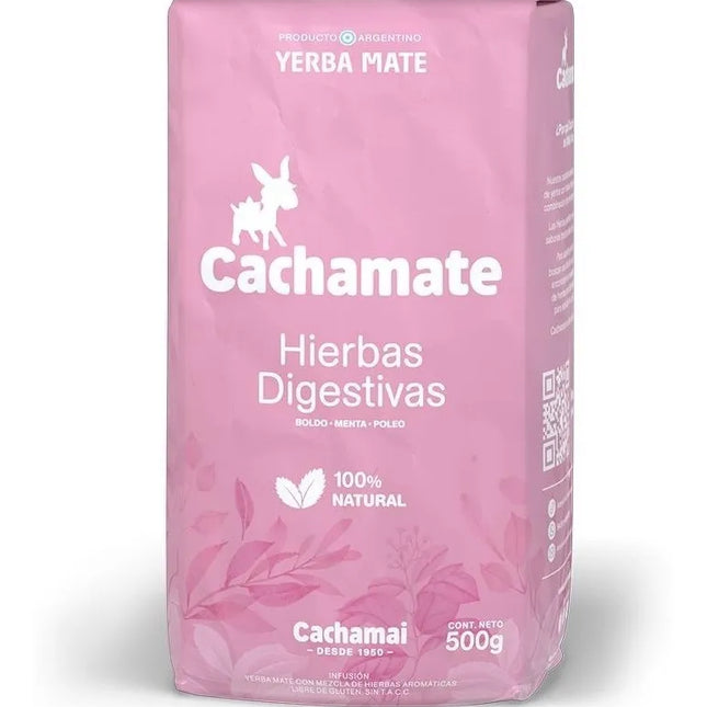 Yerba mate Cachamate Hierbas Digestivas, 500 g / 17,63 oz (Paquete Rosa)