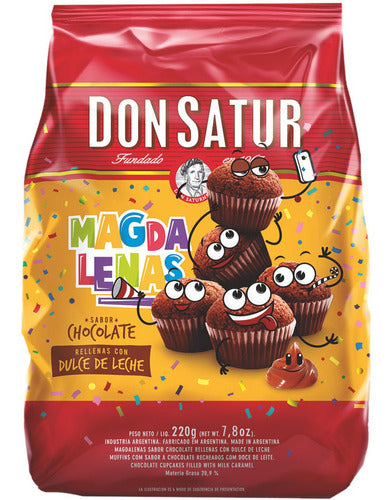 Magdalenas Don Satur Chocolate rellenas con Dulce de Leche, 220 g / 7,76 oz (Paquete 2 unidades)