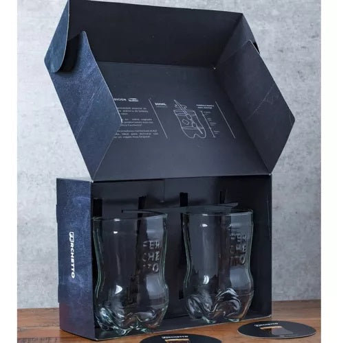 Kit - Vaso Fernet Ferchetto Botella Cortada + Posa Vaso + Revolvedor (2 Unidades) (Impuestos incluidos)