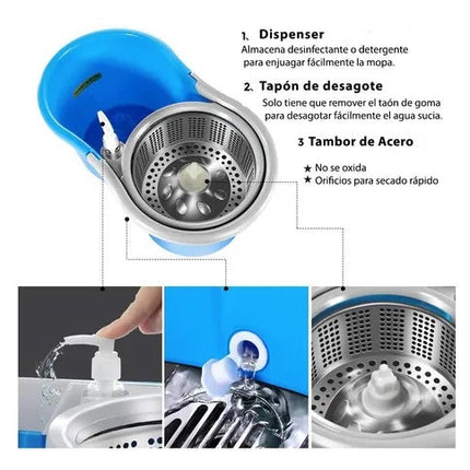 Balde trapeador de piso con mopa regulable 7 L