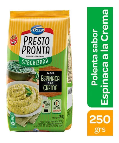 Presto Instant Creamed Spinach Flavor Polenta Without Tacc, 250 g / 8.81 oz