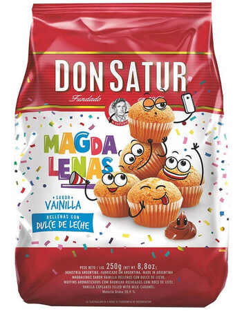 Magdalenas Don satur Vainilla rellenas con Dulce de Leche, 220 g / 7,76 oz (Paquete 2 unidades)