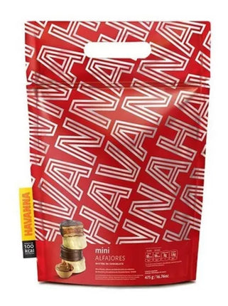 Mini alfajores de Havanna con dulce de leche, surtidos con cobertura de chocolate blanco y con leche. Bolsa de 475 g