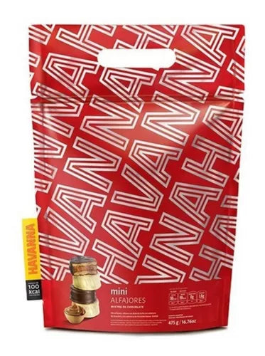 Mini alfajores de Havanna con dulce de leche, surtidos con cobertura de chocolate blanco y con leche. Bolsa de 475 g