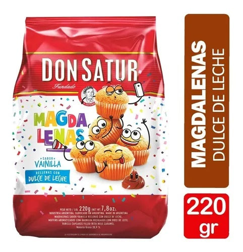 Magdalenas Don satur Vainilla rellenas con Dulce de Leche, 220 g / 7,76 oz (Paquete 2 unidades)