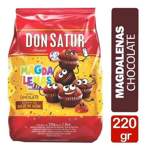 Magdalenas Don Satur Chocolate rellenas con Dulce de Leche, 220 g / 7,76 oz (Paquete 2 unidades)
