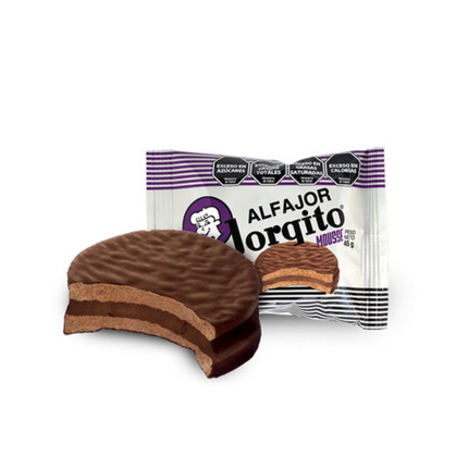 Paquete de 6 Alfajores Jorgito Mousse de Chocolate, 45 g / 1.6 oz cada uno, recubiertos en chocolate