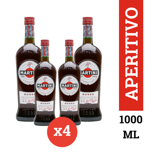 Martini Rosso Vermouth Pack x4 botellas 1000 ml vermut italiano rojo dulce y herbal ideal para cocktails Negroni y Americano