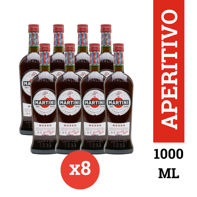 Martini Rosso Vermouth Pack x8 botellas 1000 ml vermut italiano rojo dulce y herbal ideal para bares eventos y cocktails Negroni
