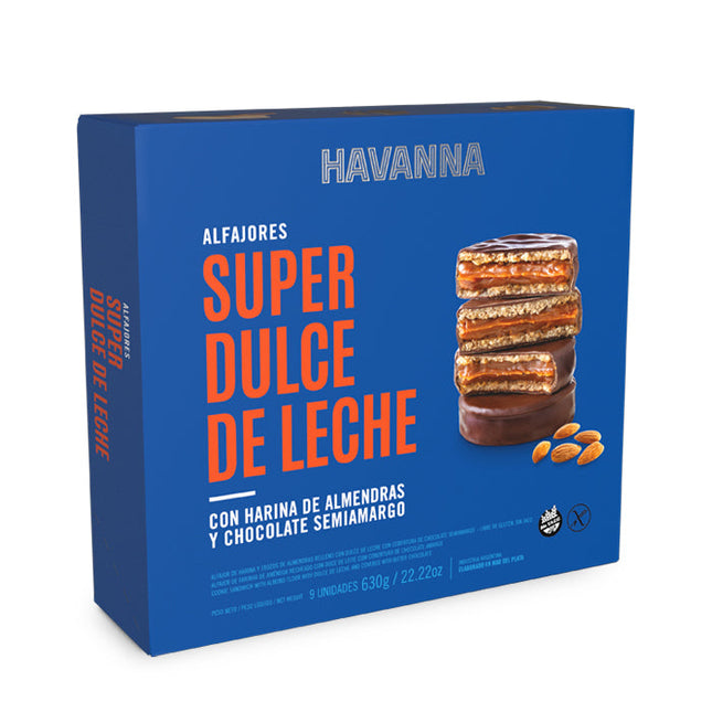 Alfajores with Super Dulce de Leche and Dark Chocolate, almond flour base, Havanna, 50 g (box of 9)