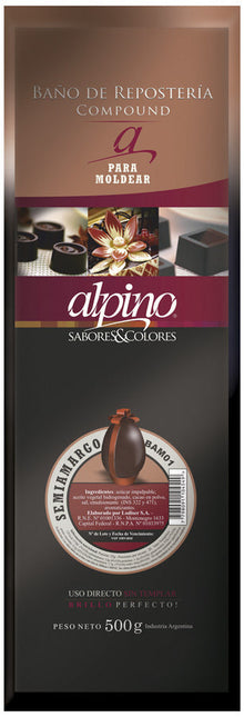 Chocolate Semi Amargo para moldear Alpino, 500 g / 17,63 oz