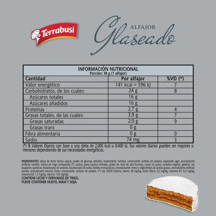 Alfajor Terrabusi Glaseado de Dulce de Leche, 38 g / 1,76 oz (Paquete de 6)