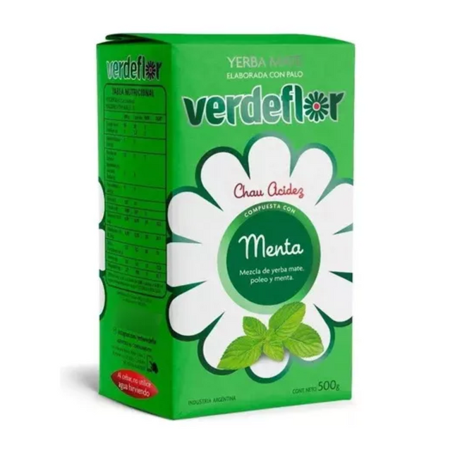 Yerba Mate Verdeflor Menta 500 g / 17,63 oz – Yerba Argentina con Sabor Herbal y Fresco