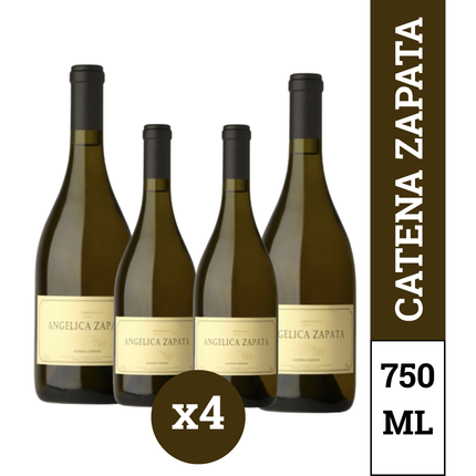 Pack x4 Angélica Zapata Vino Chardonnay Alta 750 ml – vino blanco argentino premium de Mendoza con notas de frutas tropicales, miel y vainilla