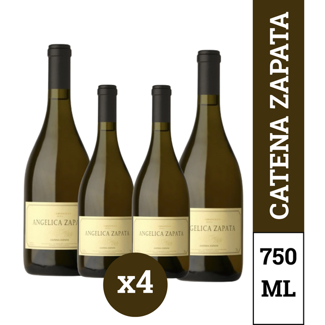 Pack x4 Angélica Zapata Vino Chardonnay Alta 750 ml – vino blanco argentino premium de Mendoza con notas de frutas tropicales, miel y vainilla