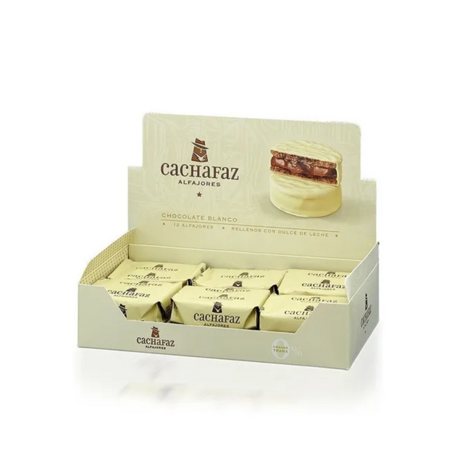 Cachafaz Alfajor de Chocolate Blanco con Dulce de Leche – Caja de 12 – 720 g / 25.4 oz – alfajores argentinos gourmet