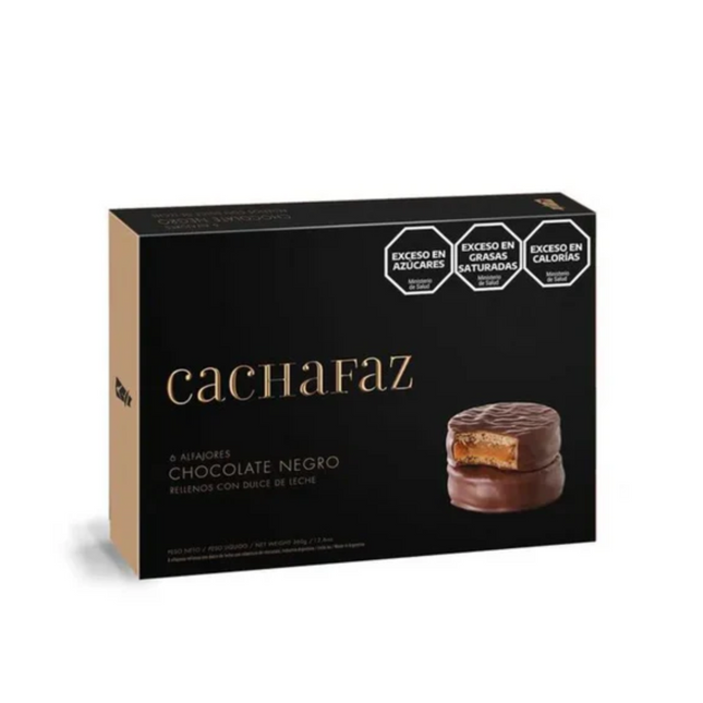 Cachafaz Alfajor de Chocolate Negro con Dulce de Leche – Caja 12 Unidades – 720 g / 25.4 oz