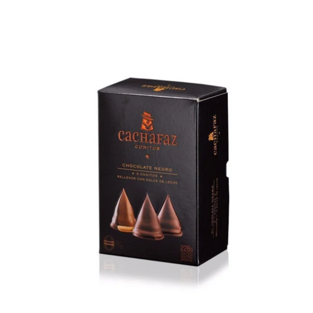 Cachafaz Conitos de Chocolate Negro rellenos de Dulce de Leche – Caja de 6 – 228 g / 8 oz – conitos argentinos gourmet