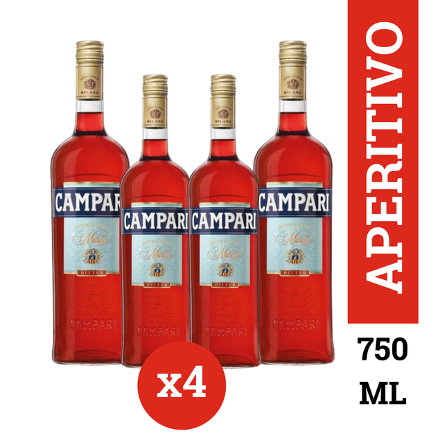 Campari Aperitivo pack x4 botellas 750 ml – Bitter italiano clásico