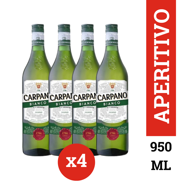 Carpano Bianco Vermut Italiano pack x4 botellas 950 ml – aperitivo premium para Spritz y Negroni Bianco