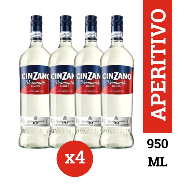 Cinzano Bianco Vermut Italiano pack x4 botellas 950 ml – aperitivo clásico para cócteles internacionales