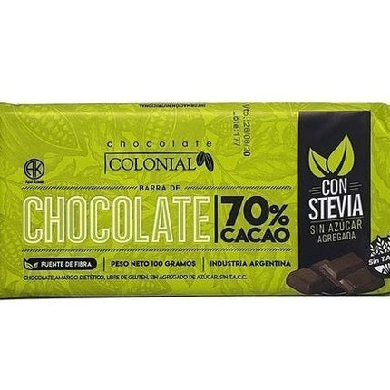 Barra de Chocolate 70% Sin TACC Colonial, 100 g / 3,52 oz