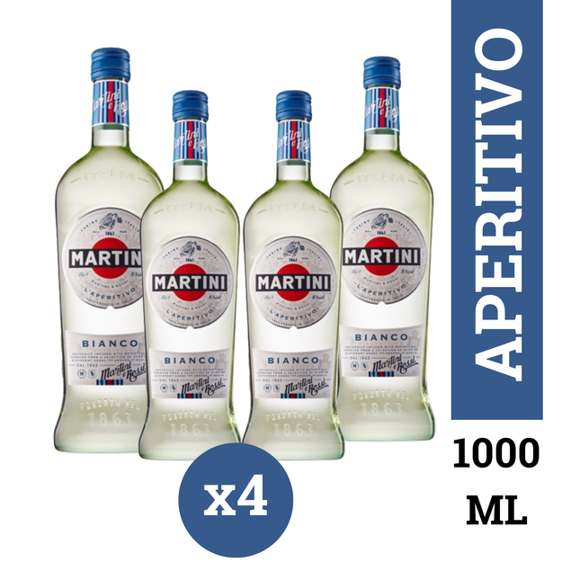 Martini Bianco Vermut Italiano pack x4 botellas 1000 ml – vermut blanco clásico para cócteles internacionales