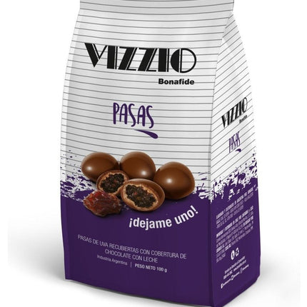 Pasas de Uvas bañadas en Chocolate Vizzio Bonafide, 100 g / 3,52 oz