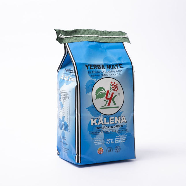 Yerba mate Kalena Suave Orgánica sin palo Sin TACC, 500 g / 17,63 oz (Paquete Azul)